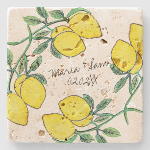 Waterverf Lemon Citrus Script Wedding Stenen Onderzetter