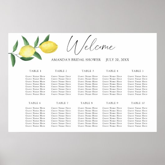 Waterverf Lemon CITRUS trouwzittingsschema Poster (Voorkant)