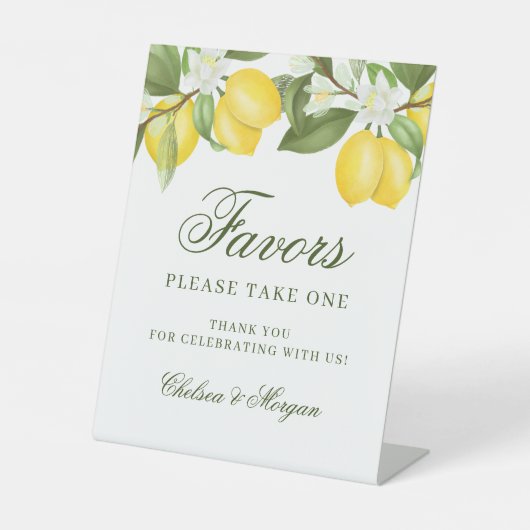 Waterverf Lemon Citrus Wedding Favors Reclamebord Met Voetstuk (Voorkant)
