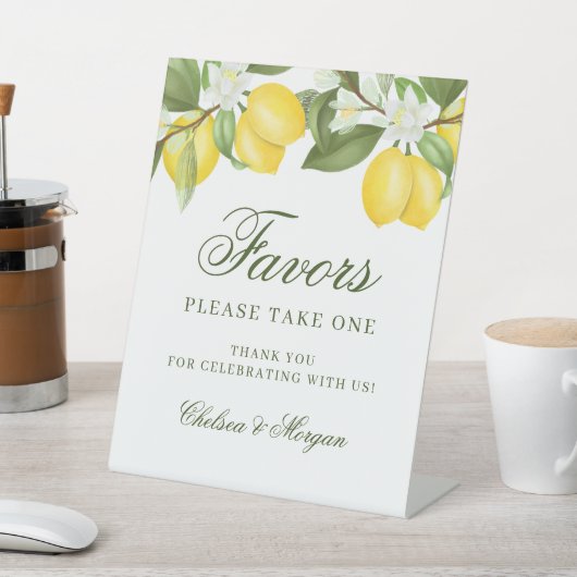 Waterverf Lemon Citrus Wedding Favors Reclamebord Met Voetstuk (Insitu)