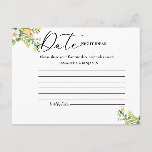 Waterverf Lemon date nacht ideeën Advies Kaart (Voorkant)