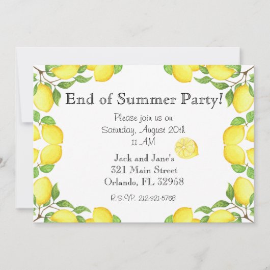 Waterverf Lemon einde zomerfeest Kaart (Voorkant)