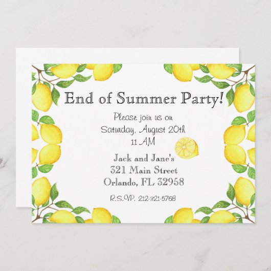 Waterverf Lemon einde zomerfeest Kaart (Voorkant / Achterkant)