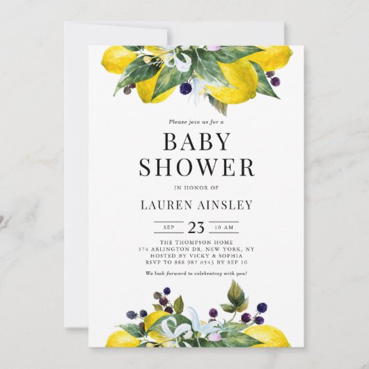 Waterverf Lemon en Blackberry Zomer Baby shower Kaart (Voorkant)