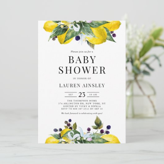 Waterverf Lemon en Blackberry Zomer Baby shower Kaart (Staand voorkant)