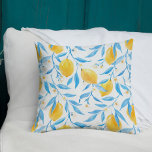 Waterverf Lemon en Blauwe Bladeren Kussen<br><div class="desc">Waterverf Lemon en Blue Leaves Sierkussen</div>