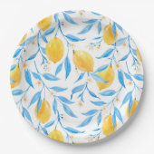 Waterverf Lemon en Blauwe Bladeren Papieren Bordje (Voorkant)