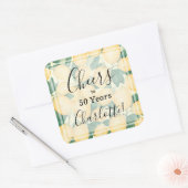 Waterverf Lemon en Greenery Birthday Vierkante Sticker (Envelop)