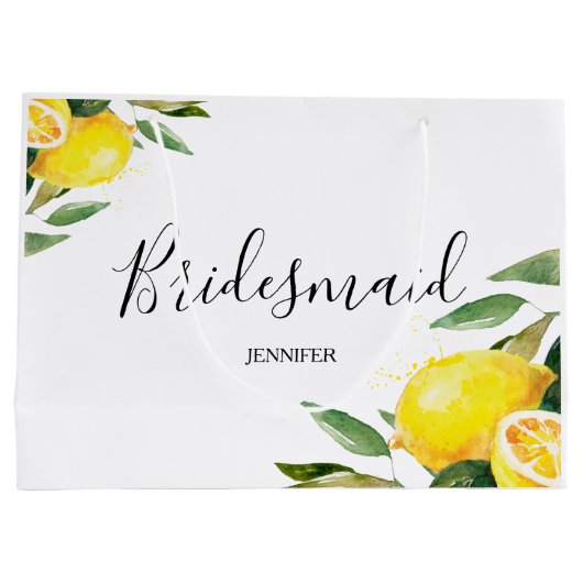 Waterverf Lemon en Leaves Bruidsmeisje Groot Cadeauzakje (Achterkant)