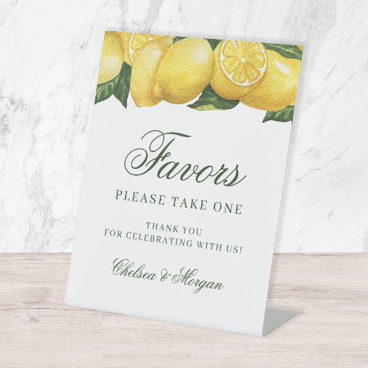 Waterverf Lemon en Leaves Wedding Favors Reclamebord Met Voetstuk