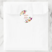 Waterverf lemon en magenta floral bruiloft classi ronde sticker (Tas)