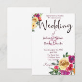 Waterverf lemon en magenta floral bruiloft invita kaart (Voorkant / Achterkant)
