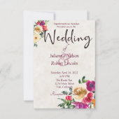 Waterverf lemon en magenta floral bruiloft invita kaart (Voorkant)