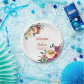 Waterverf lemon en magenta floral bruiloft papieren bordje (Feest)