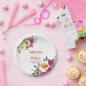 Waterverf lemon en magenta floral bruiloft papieren bordje (Feest)