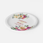 Waterverf lemon en magenta floral bruiloft papieren bordje (Gekanteld)