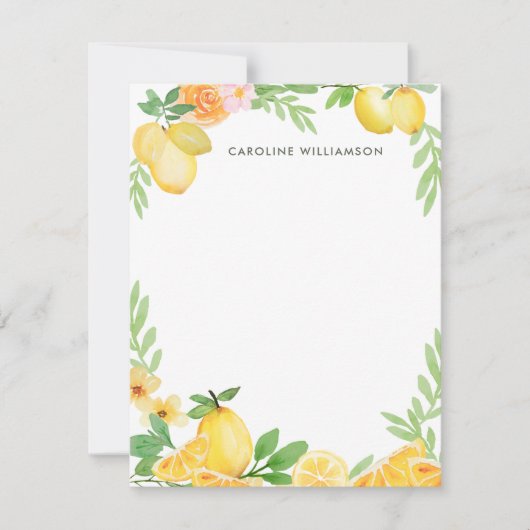 Waterverf Lemon Floral - Aangepast schrijfwerk Notitiekaartje (Voorkant)