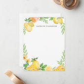 Waterverf Lemon Floral - Aangepast schrijfwerk Notitiekaartje (Voorkant / Achterkant in situ)