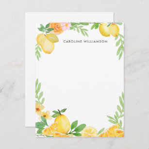 Waterverf Lemon Floral - Aangepast schrijfwerk Notitiekaartje