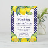 Waterverf Lemon Floral Blue Polka Dot Kaart (Staand voorkant)