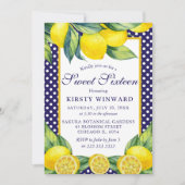 Waterverf Lemon Floral Blue Polka Dot Sweet 16 Kaart (Voorkant)