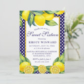 Waterverf Lemon Floral Blue Polka Dot Sweet 16 Kaart (Staand voorkant)