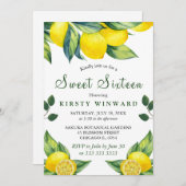 Waterverf Lemon Floral Sweet 16 Kaart (Voorkant / Achterkant)