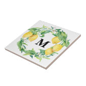 Waterverf Lemon Floral Wreath w Family Monogram Tegeltje (Zijkant)
