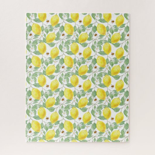 Waterverf Lemon Fruit, Lemon Blossom en bijen Legpuzzel (Verticaal)