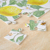 Waterverf Lemon Fruit, Lemon Blossom en bijen Legpuzzel (Zijkant)