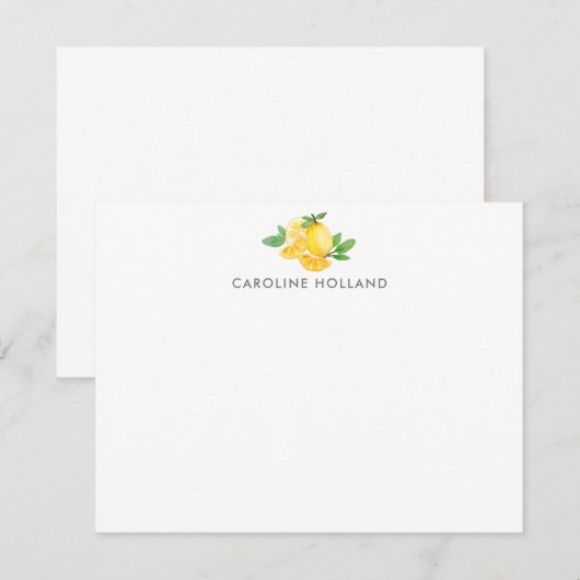Waterverf Lemon Fruit Personalized Stationery Notitiekaartje (Voorkant / Achterkant)