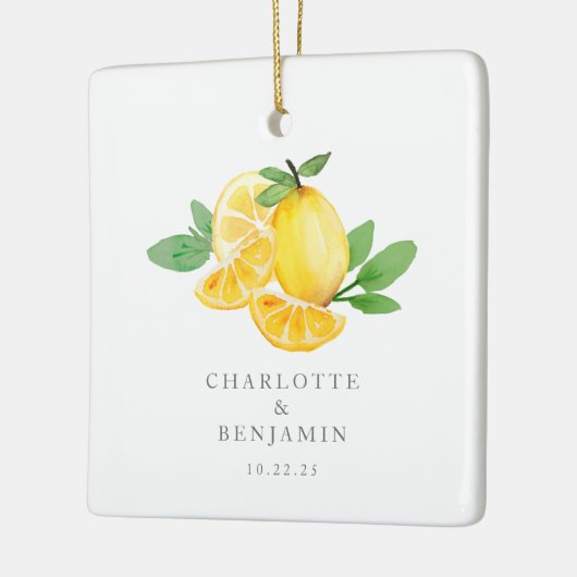 Waterverf Lemon Fruit Personalized Wedding Keramisch Ornament (Links)