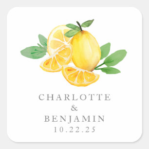 Waterverf Lemon Fruit Personalized Wedding Vierkante Sticker