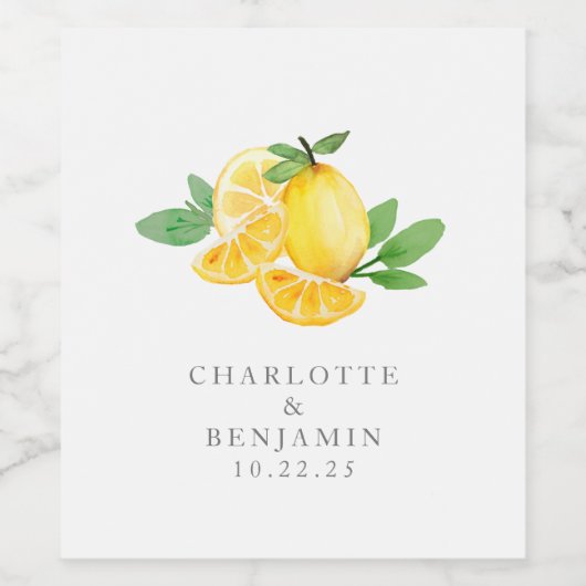 Waterverf Lemon Fruit Personalized Wedding Wijn Etiket (Enkel label)