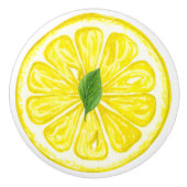 Waterverf Lemon Fruit Slice met Lemon Leaf Keramische Knop (Voorkant)