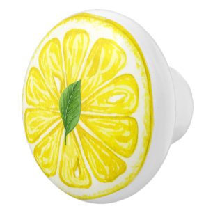 Waterverf Lemon Fruit Slice met Lemon Leaf Keramische Knop