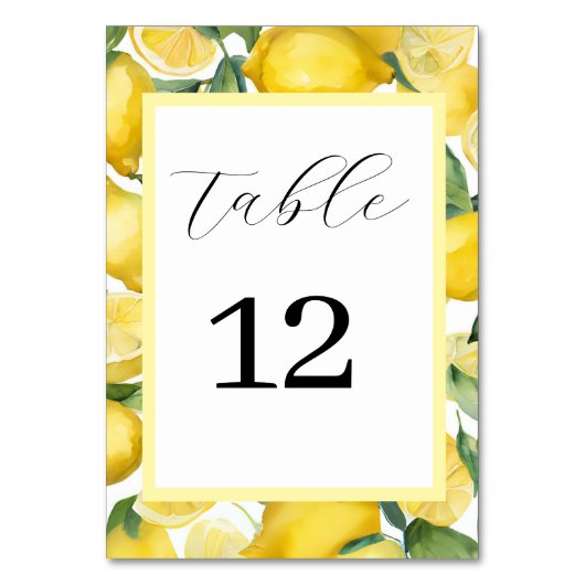Waterverf Lemon Garden Trouwtafel Kaart (Voorkant)