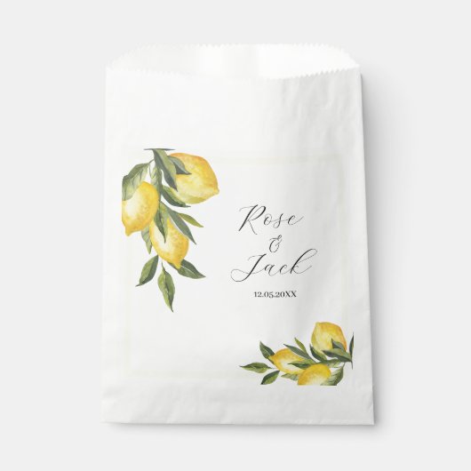Waterverf Lemon Garden White Wedding Bedankzakje (Voorkant)