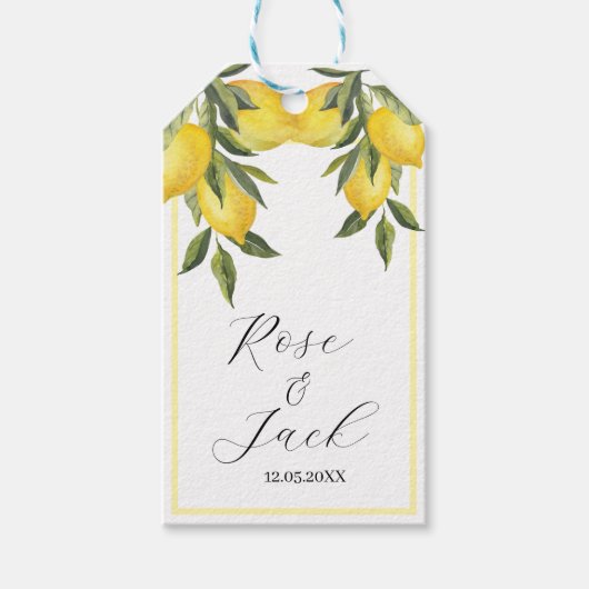 Waterverf Lemon Garden White Wedding Cadeaulabel (Voorkant)