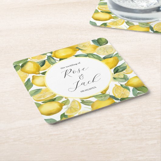 Waterverf Lemon Garden White Wedding Kartonnen Onderzetters (Schuin)