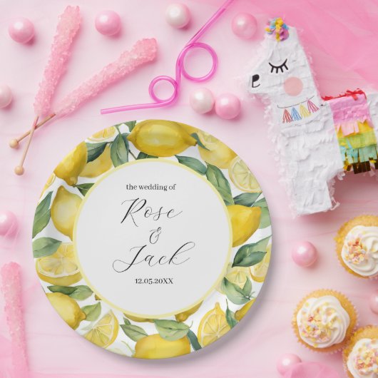Waterverf Lemon Garden White Wedding Papieren Bordje (Feest)
