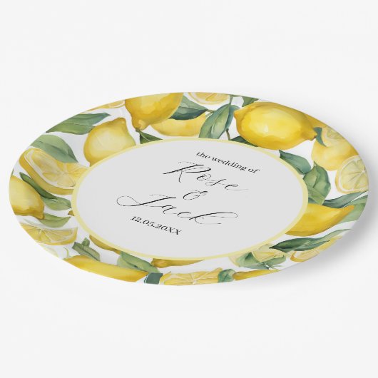 Waterverf Lemon Garden White Wedding Papieren Bordje (Gekanteld)