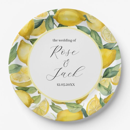 Waterverf Lemon Garden White Wedding Papieren Bordje (Voorkant)