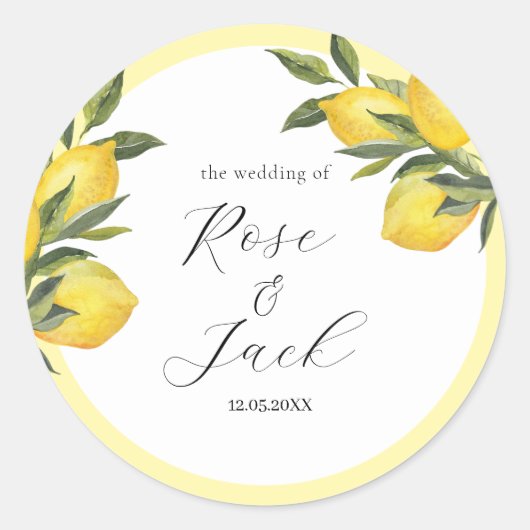 Waterverf Lemon Garden White Wedding Ronde Sticker (Voorkant)