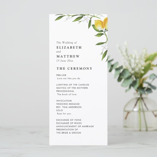Waterverf Lemon gebladerte bruiloft programma Programmakaart (Staand voorkant)