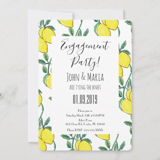 Waterverf Lemon Green Bunch Engagement Party Kaart (Voorkant)