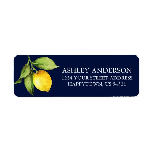 Waterverf Lemon Greenery Blue Return-adres Etiket (Voorkant)