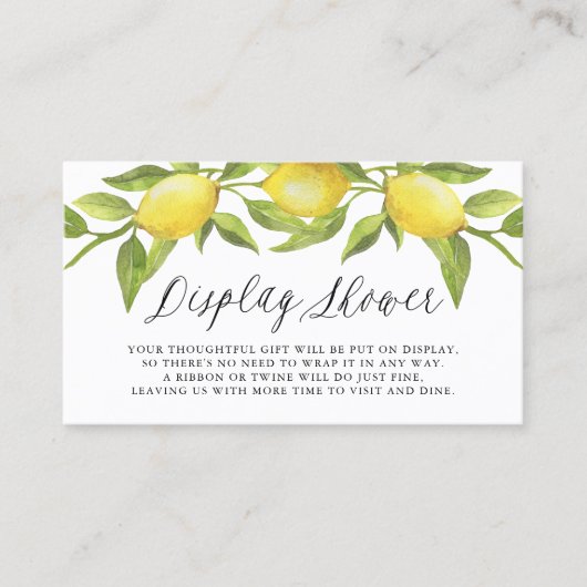 Waterverf Lemon Greenery Display Shower Kaart Visitekaartje (Voorkant)
