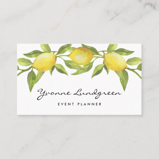 Waterverf Lemon Greenery Garland Script Visitekaartje (Voorkant)