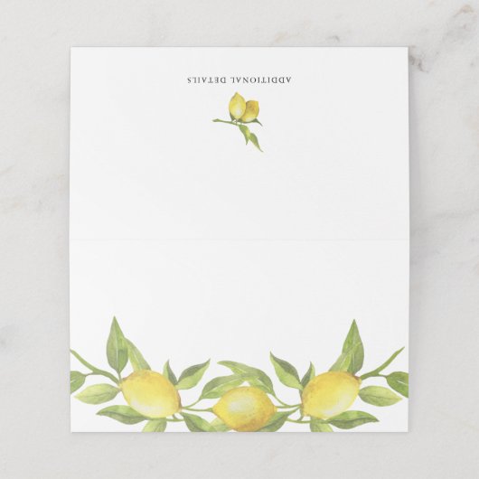 Waterverf Lemon Greenery Garland Wedding Plaatskaartje (Buitenkant ongevouwen)
